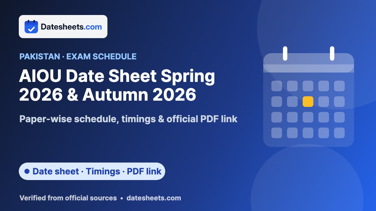 AIOU Date Sheet Spring 2026 & Autumn 2026 – exam schedule, timings and official PDF link