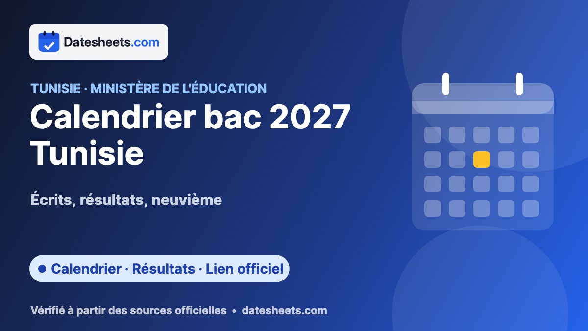 Calendrier bac 2027 Tunisie : dates des épreuves et des résultats (+ neuvième 2027)