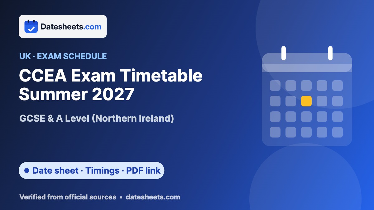 CCEA Exam Timetable Summer 2027 – exam schedule, timings and official PDF link