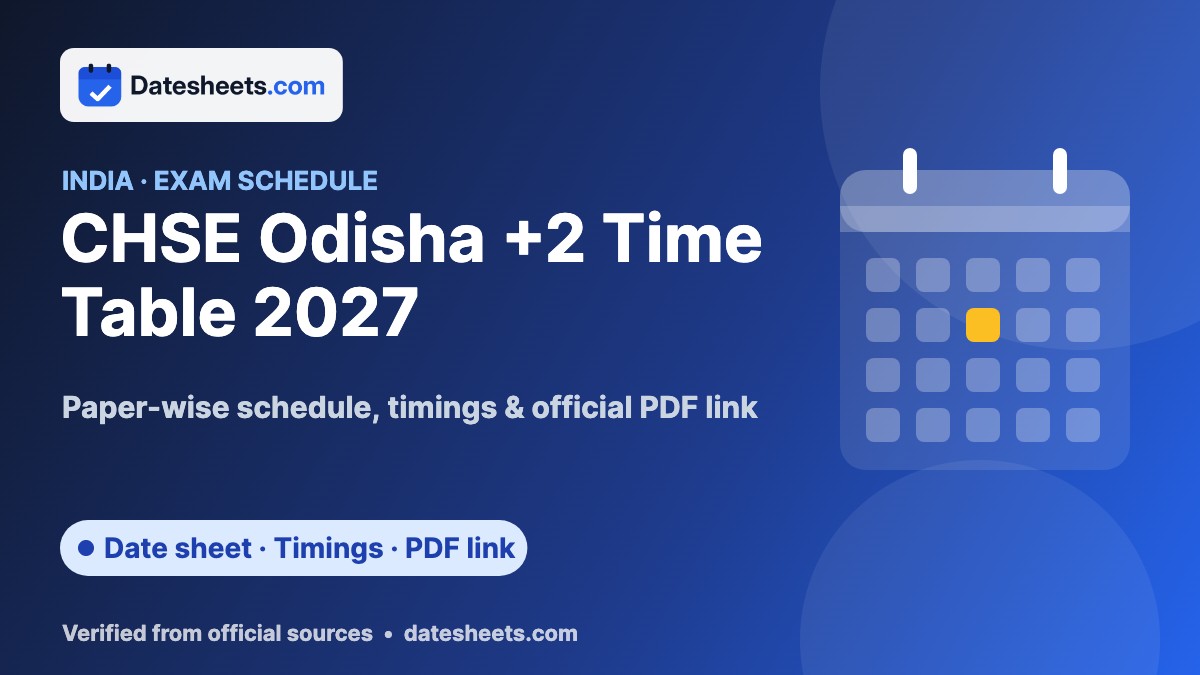 CHSE Odisha +2 Time Table 2027 – exam schedule, timings and official PDF link