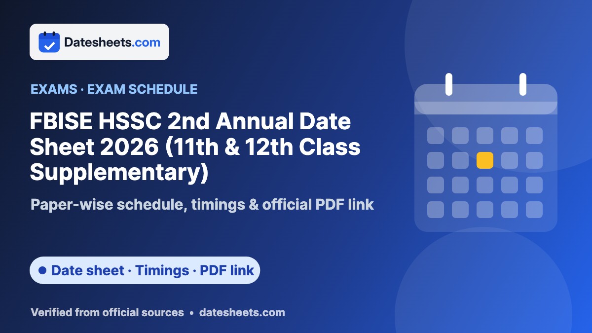 FBISE HSSC 2nd Annual Date Sheet 2026 (11th & 12th Class Supplementary) – exam schedule, timings and official PDF link