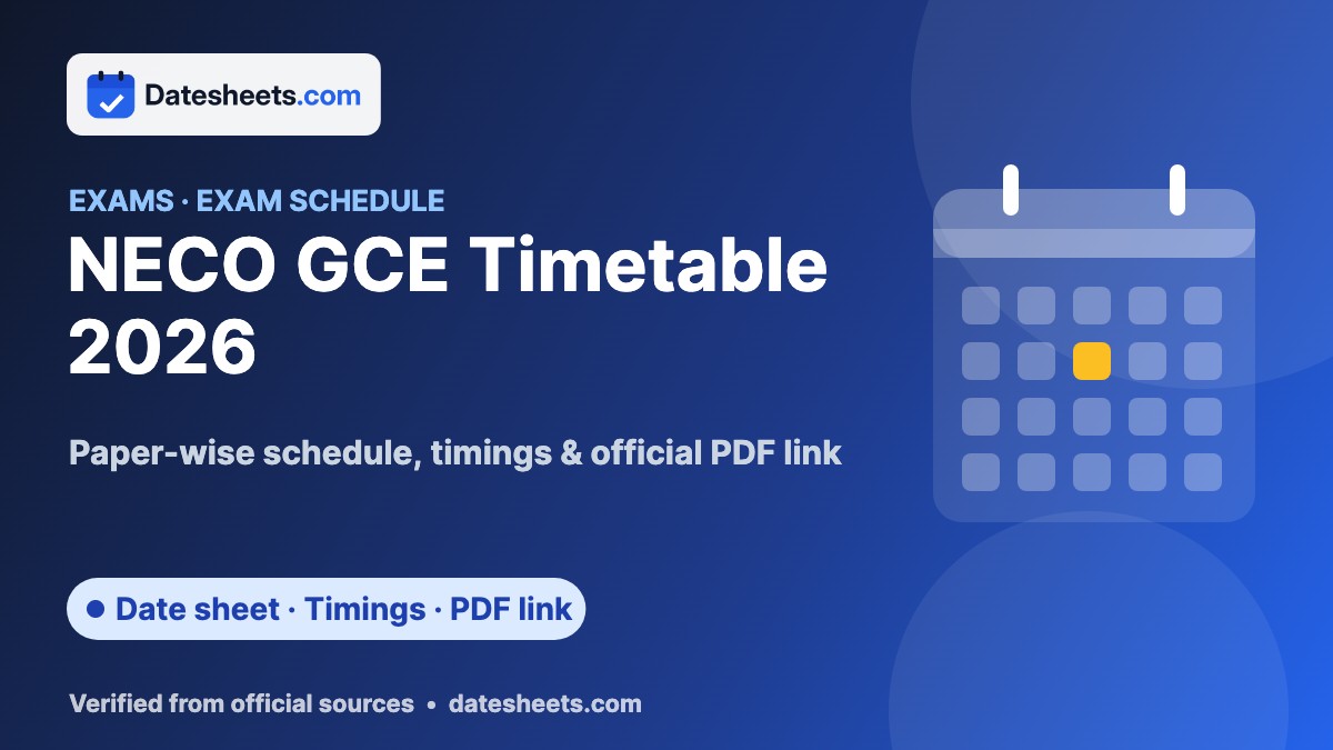 NECO GCE Timetable 2026 – exam schedule, timings and official PDF link