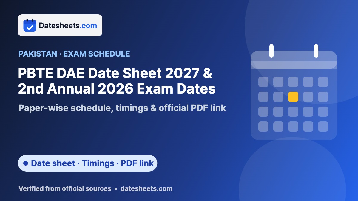 PBTE DAE Date Sheet 2027 & 2nd Annual 2026 Exam Dates – exam schedule, timings and official PDF link