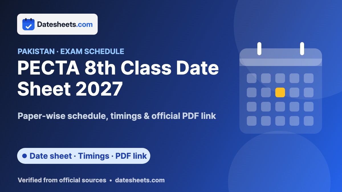 PECTA 8th Class Date Sheet 2027 – exam schedule, timings and official PDF link