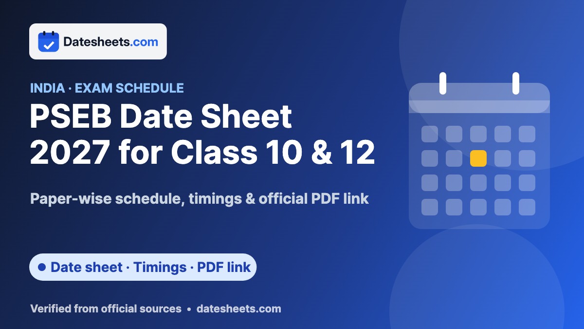 PSEB Date Sheet 2027 for Class 10 & 12 – exam schedule, timings and official PDF link