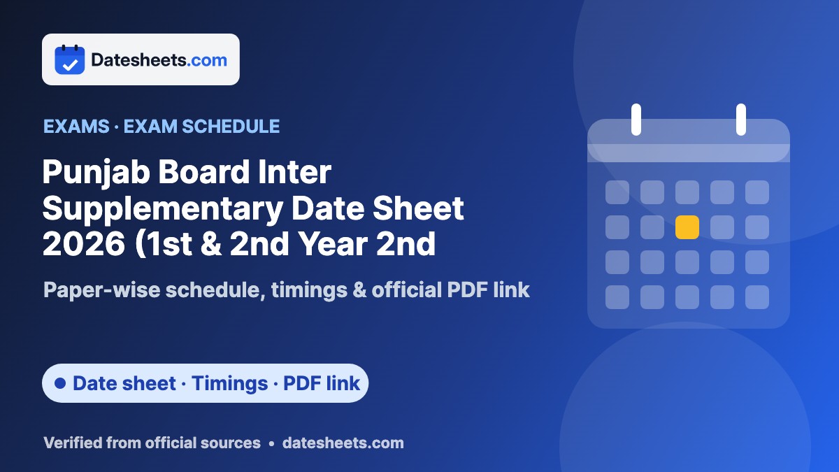 Punjab Board Inter Supplementary Date Sheet 2026 (1st & 2nd Year 2nd Annual) – exam schedule, timings and official PDF link