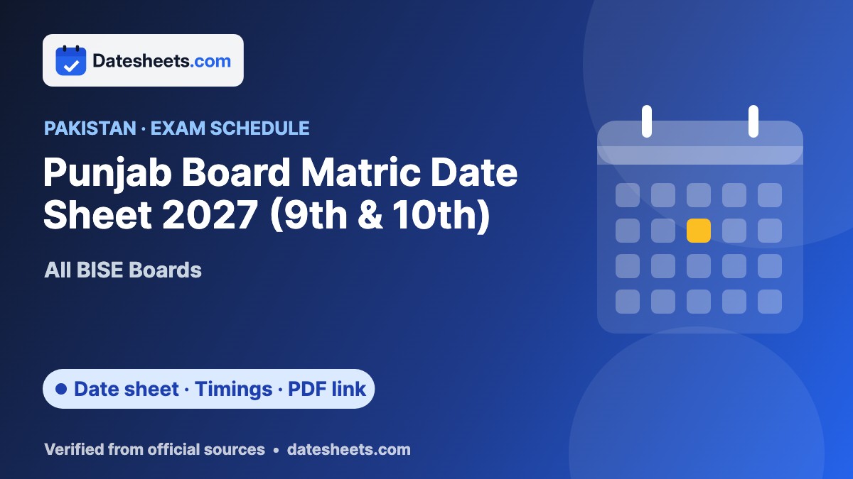 Punjab Board Matric Date Sheet 2027 (9th & 10th) – exam schedule, timings and official PDF link