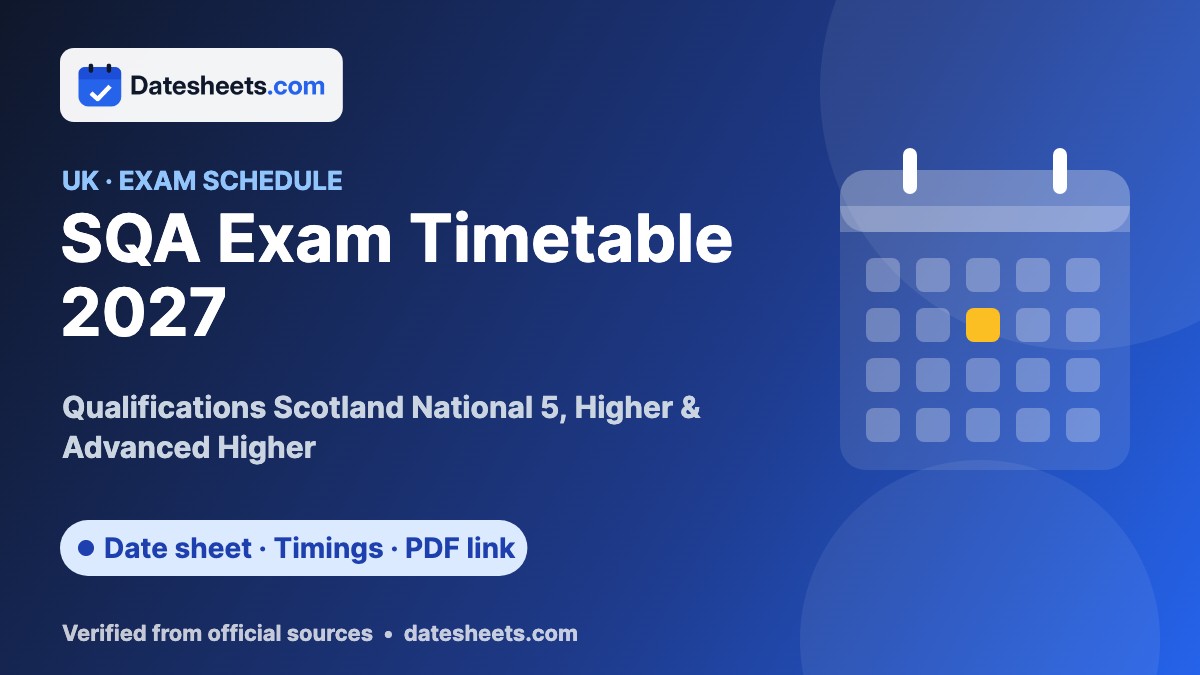 SQA Exam Timetable 2027 – exam schedule, timings and official PDF link