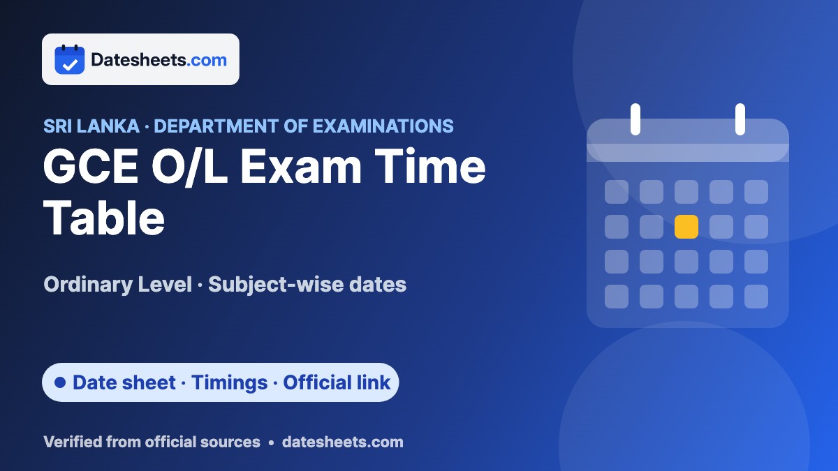 GCE O/L Exam Time Table 2026 (Sri Lanka) – 8 to 17 December 2026